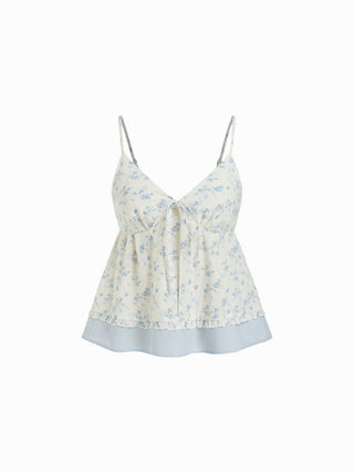 Floral Sweetheart Neck Bowknot Cami Tee