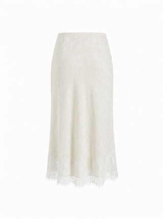 Jacquard Mid Rise Floral Lace Trim Mermaid Midi Skirt