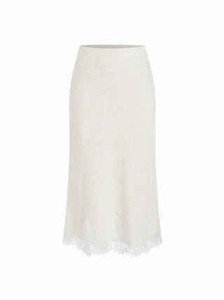 Jacquard Mid Rise Floral Lace Trim Mermaid Midi Skirt