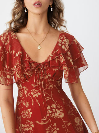 Chiffon V-Neck Dolman Sleeve Floral ALINE Short Dress