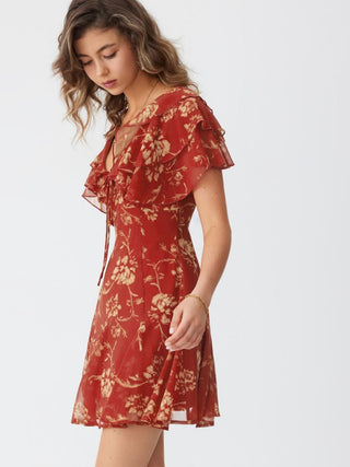 Chiffon V-Neck Dolman Sleeve Floral ALINE Short Dress