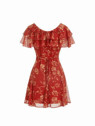 Chiffon V-Neck Dolman Sleeve Floral ALINE Short Dress