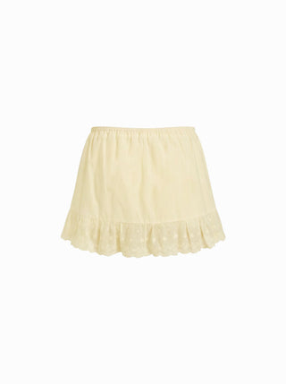 Cotton-blend Low Rise Textured Bowknot Ruffle Hem Mini Skirt