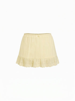 Cotton-blend Low Rise Textured Bowknot Ruffle Hem Mini Skirt