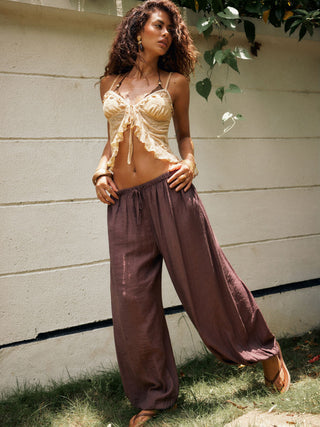 Lace V-neck Knotted Ruffle Hem Cami Top