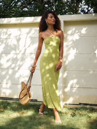 Textured Cotton-blend Halter Neckline Ruched Cut Out Bodycon Maxi Dress