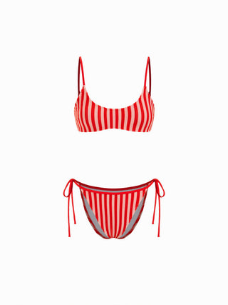 U-Neckline Stripe Bracelet Tie Side Bikini Set