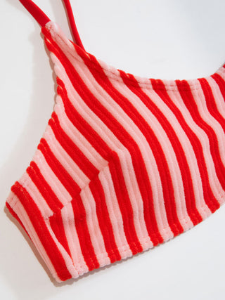 U-Neckline Stripe Bracelet Tie Side Bikini Set
