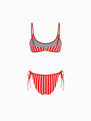 U-Neckline Stripe Bracelet Tie Side Bikini Set