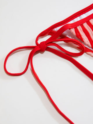 U-Neckline Stripe Bracelet Tie Side Bikini Set