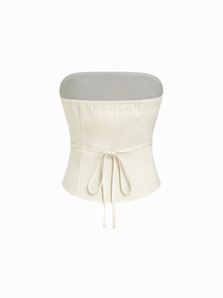 Satin Strapless Lace Panel Tie Back Bandeau Top