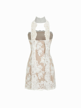 Lace Strapless Halter Neck Mini Dress