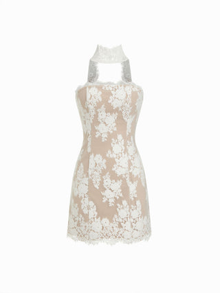 Lace Strapless Halter Neck Mini Dress