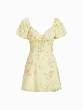 Abstract Print Sweetheart Puff Sleeve A-line Mini Dress