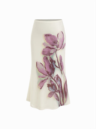 Mesh Mid Rise Placement Floral Mermaid Midi Skirt
