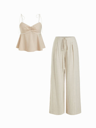 Sweetheart  Drawstring Cami Top and Striped Wide-Leg Pants Set