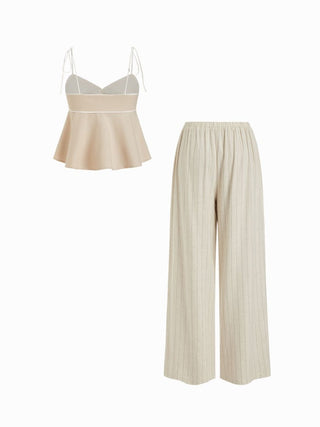 Sweetheart  Drawstring Cami Top and Striped Wide-Leg Pants Set