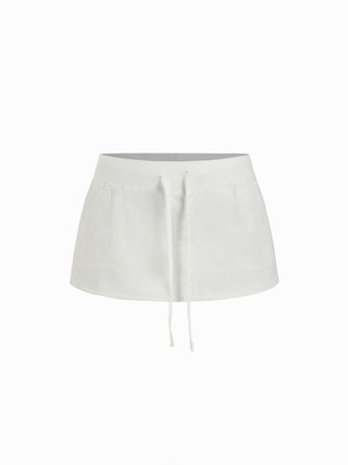 Cotton-Blend Low Rise Drawstring Mini Skort