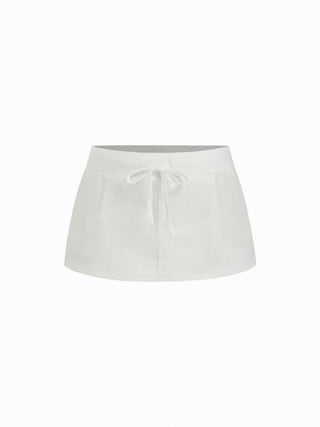 Cotton-Blend Low Rise Drawstring Mini Skort