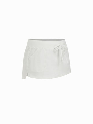 Cotton-Blend Low Rise Drawstring Mini Skort