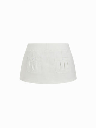 Cotton-Blend Low Rise Drawstring Mini Skort