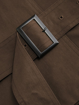 Multi-way Cotton Funnel Neck Double Breasted Oversized Windbreaker With Belt