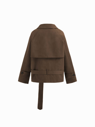 Multi-way Cotton Funnel Neck Double Breasted Oversized Windbreaker With Belt