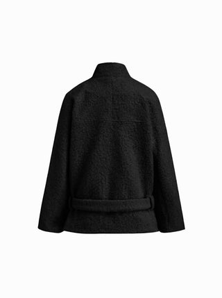 Wool-look Stand Collar Long Sleeve Jacket With Belt