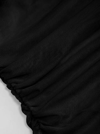 Mesh High Neck Sleeveless Draped Ruched Top