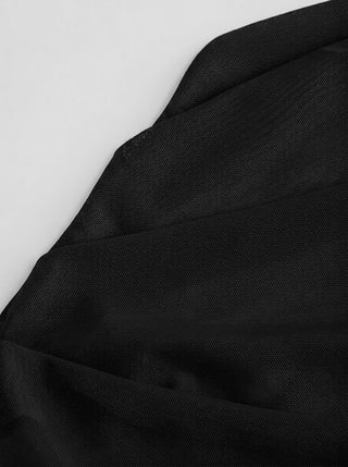 Mesh High Neck Sleeveless Draped Ruched Top