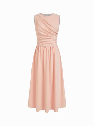 Round Neckline Ruched Maxi Dress