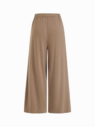 Asymmetrical Neck Ruched Top & Mid Rise Wide Leg Trousers Set