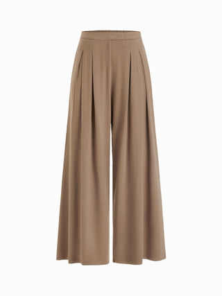 Asymmetrical Neck Ruched Top & Mid Rise Wide Leg Trousers Set