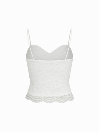 Lace V-neck Scallop Trim Ruched Cami Top