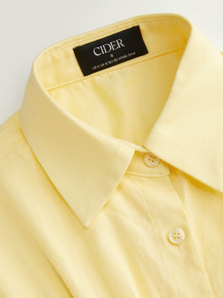 Linen-blend Linen-blend Collar V-neck Pleated Short Sleeve Shirt For Work