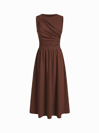 Round Neckline Ruched Maxi Dress