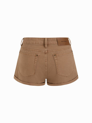 Denim Low Rise Washed Metal Detail Roll Hem Micro Shorts