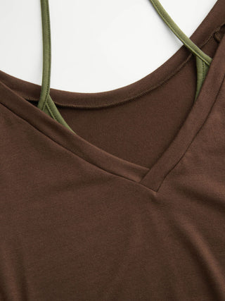 Halter Neck Top & V-neck Ruched Bell Sleeve Tee