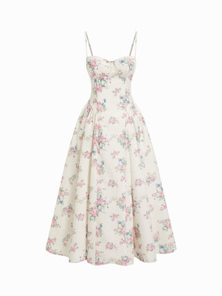 Textured Sculptural Floral Sweetheart Floral High Rise Flared Midi Dress