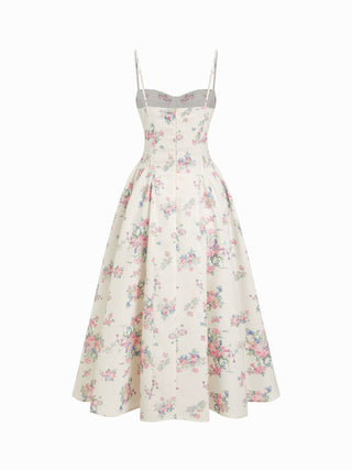 Textured Sculptural Floral Sweetheart Floral High Rise Flared Midi Dress