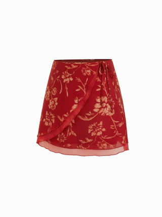 Chiffon Low Rise Aztec Asymmetrical Knotted A-line Mini Skirt