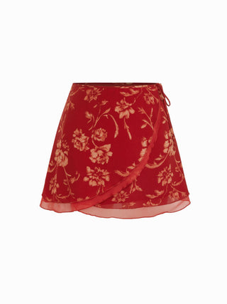 Chiffon Low Rise Aztec Asymmetrical Knotted A-line Mini Skirt