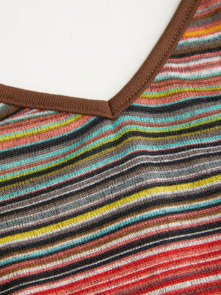 Knit V-neck Striped Flared Mini Dress