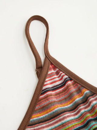 Knit V-neck Striped Flared Mini Dress