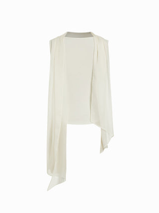 Cowl Neck Draped Cloak Sleeve Slim Tank Top With Scarf