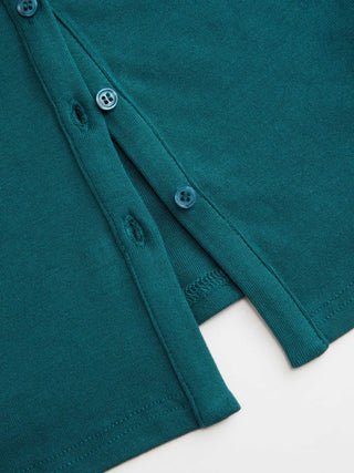Round Neckline Solid Button Short Sleeve Top