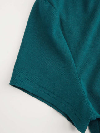 Round Neckline Solid Button Short Sleeve Top