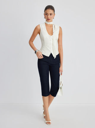 Lace U-Neckline Floral Button Blazer Vest