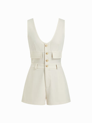 Stripe V-neck Flap Detail Mid Rise Romper