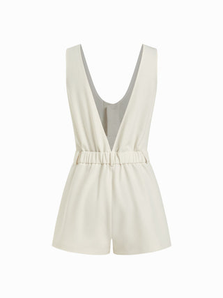 Stripe V-neck Flap Detail Mid Rise Romper